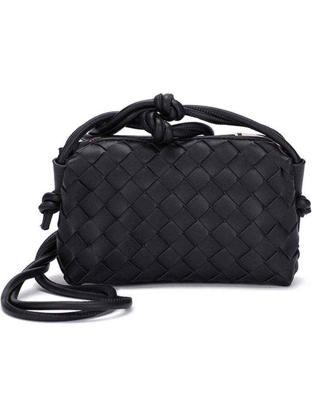 Women's Black Woven Small Vegan Leather Purse Zipper Crossbody Shoulder Bag